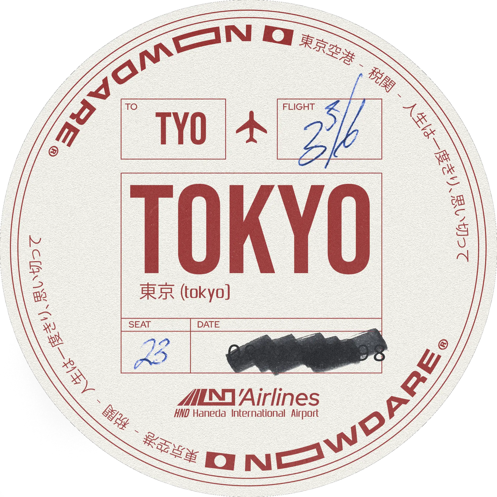 etiqueta vuelo tokio nowdare aventura gafas de sol tokio nowdare